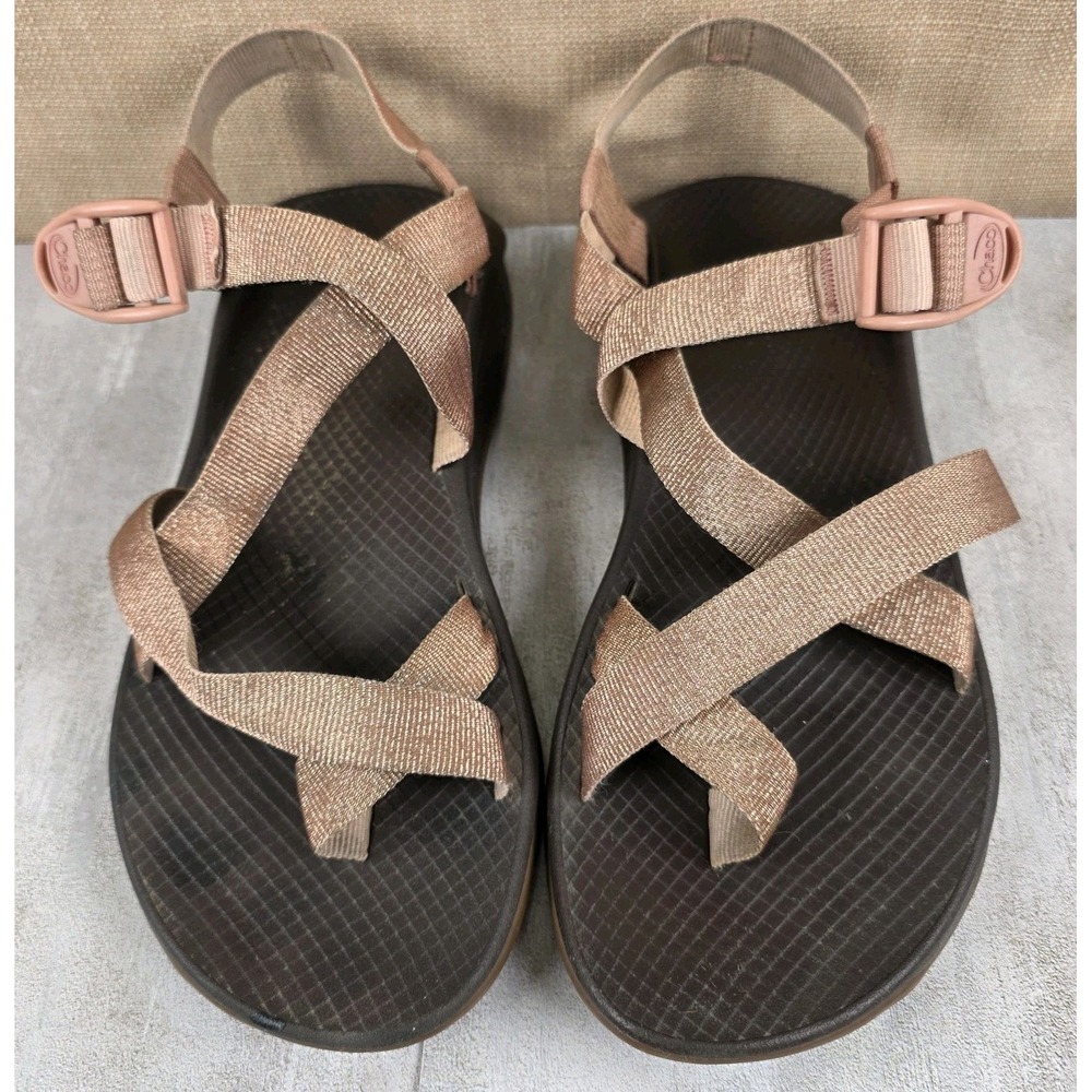 Chaco Z Cloud 2 Rose Gold Metallic Strappy Toe Loop Sandals Womens 10 Pool Beach